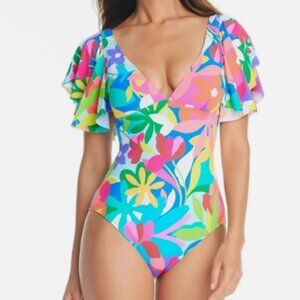 NWT! Bleu Rod Beattie Multi Color Slimming Ruffle One Piece Swimsuit NEW!